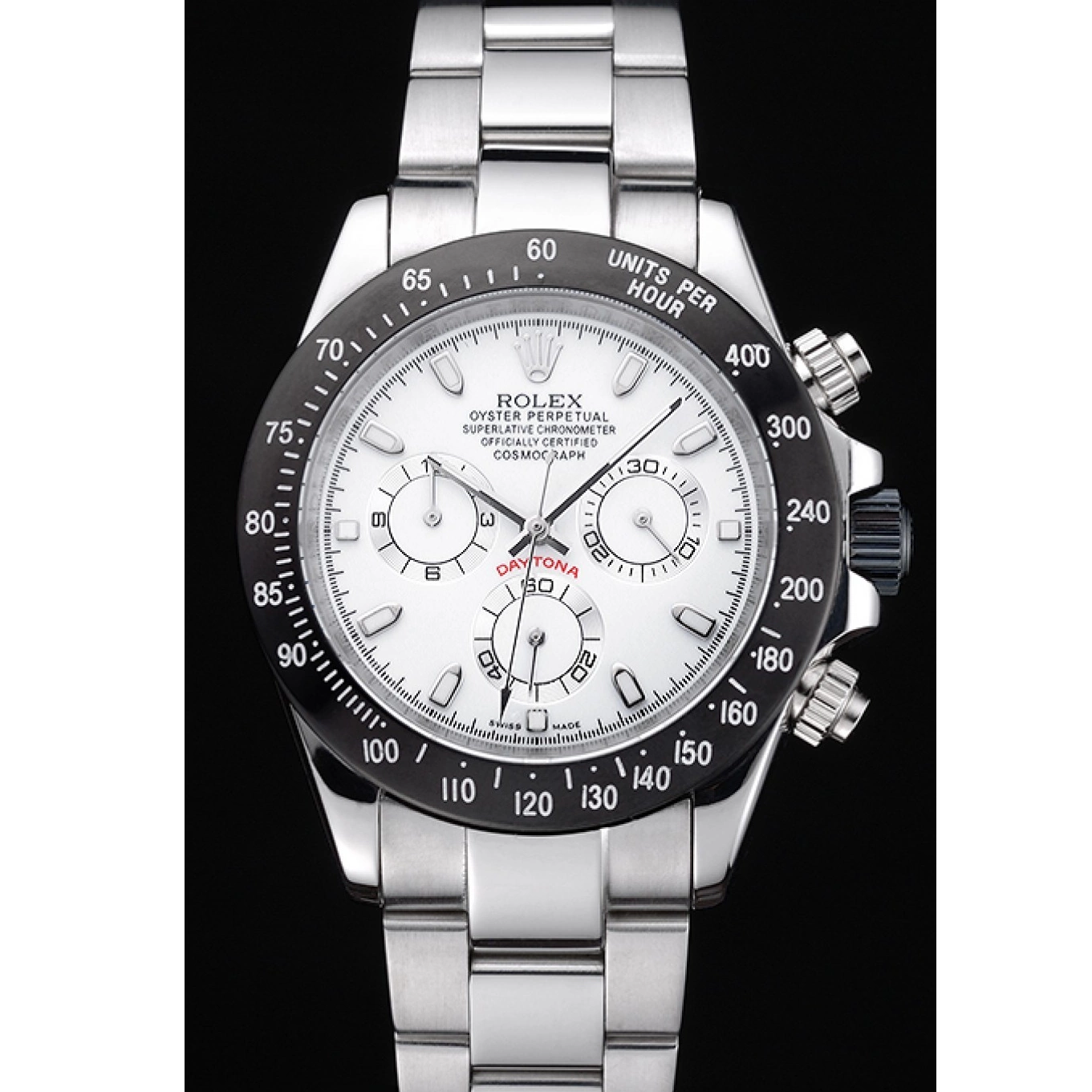 Good copy rolex watches White Daytona Black Stainless Rolex Enameled Dial Steel 0804